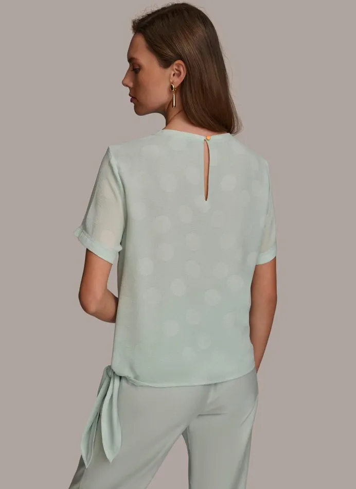 Women Donna Karan Sweaters And Tops PRINTED SIDE TIE BLOUSE Blue Frost Combo