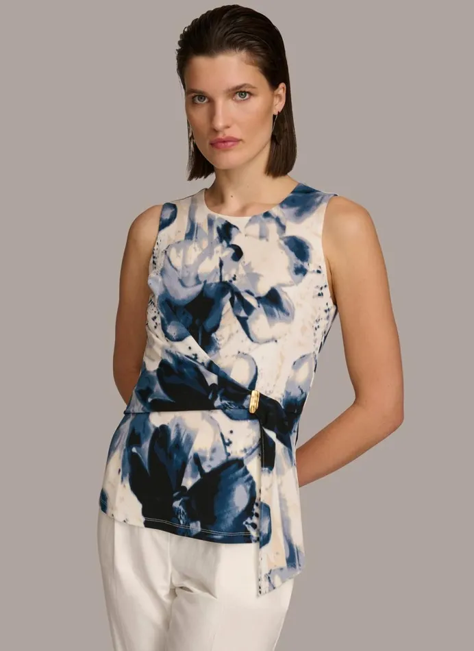Women Donna Karan Sweaters And Tops PRINTED WRAP TOP Tidecream