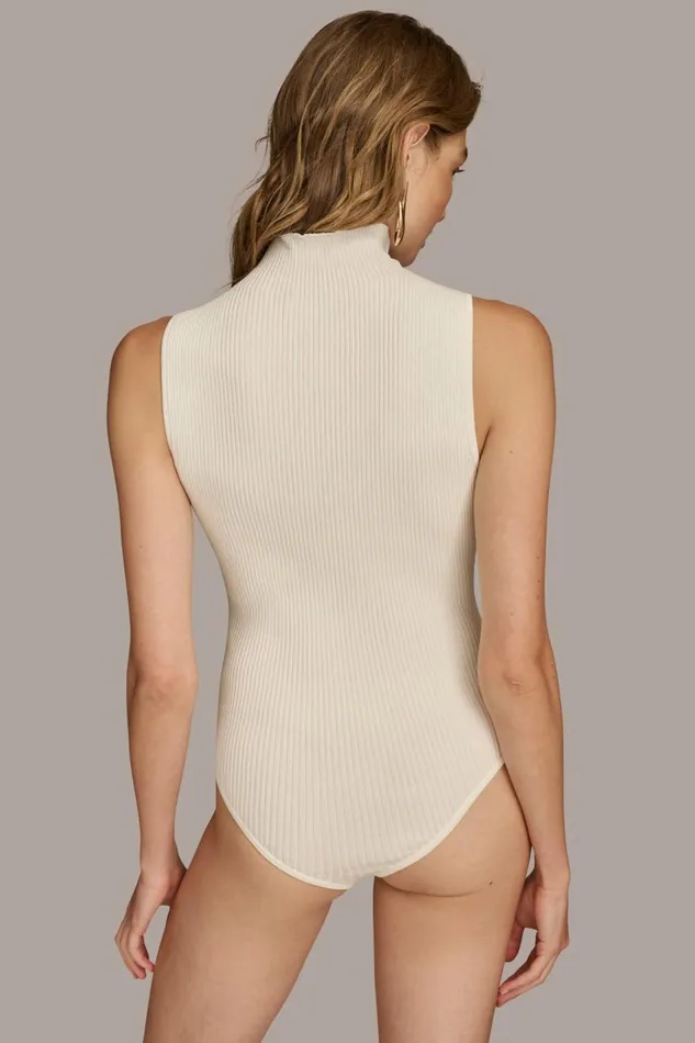 Women Donna Karan Sweaters And Tops RIB MOCK NECK BODYSUIT Ivory