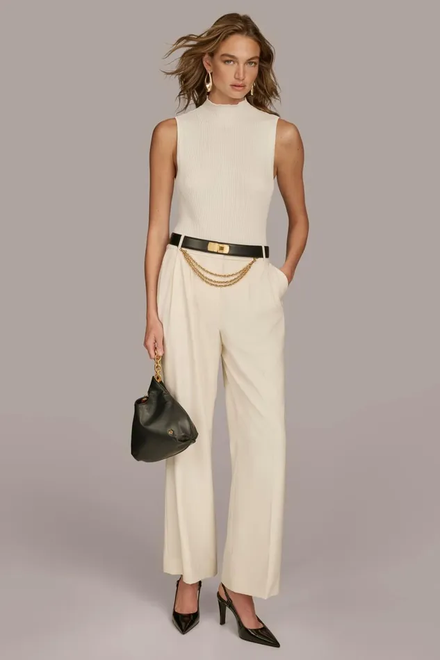 Women Donna Karan Sweaters And Tops RIB MOCK NECK BODYSUIT Ivory