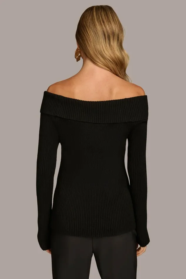 Women Donna Karan Sweaters And Tops RIBBED BOAT NECK TOP Black