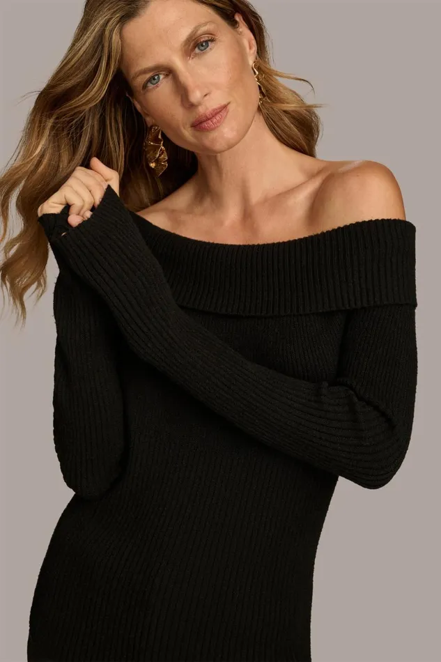 Women Donna Karan Sweaters And Tops RIBBED BOAT NECK TOP Black