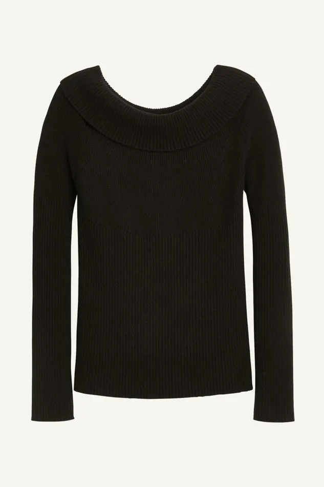 Women Donna Karan Sweaters And Tops RIBBED BOAT NECK TOP Black