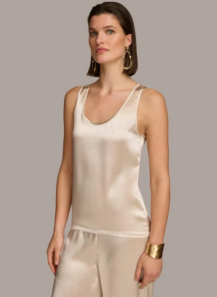 Women Donna Karan Sweaters And Tops ROUND NECK SHINY TANK Sand