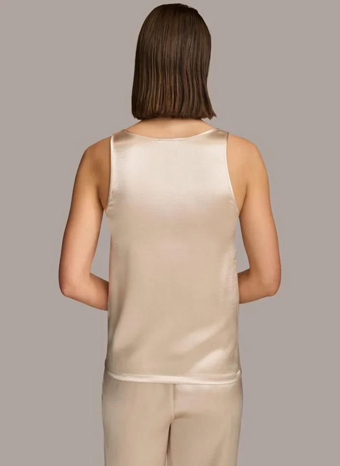 Women Donna Karan Sweaters And Tops ROUND NECK SHINY TANK Sand