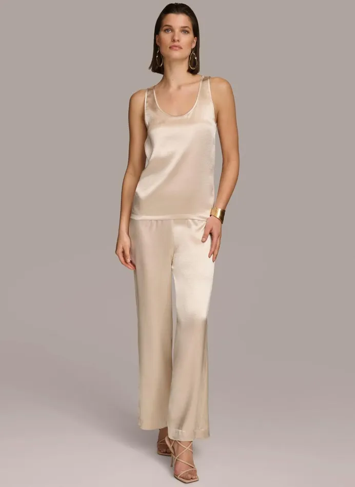 Women Donna Karan Sweaters And Tops ROUND NECK SHINY TANK Sand