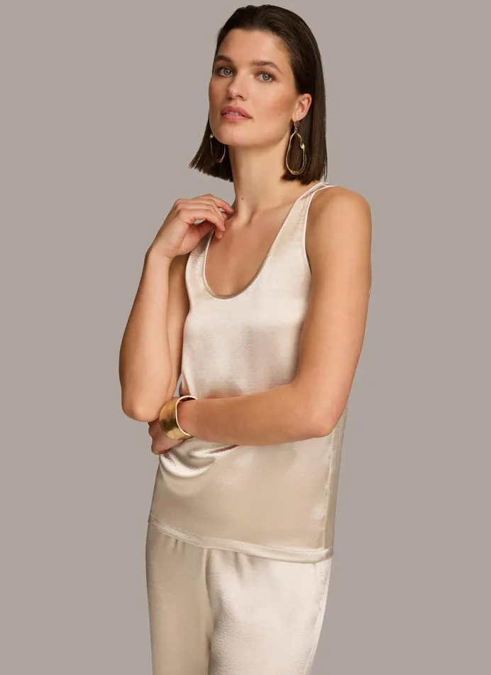 Women Donna Karan Sweaters And Tops ROUND NECK SHINY TANK Sand