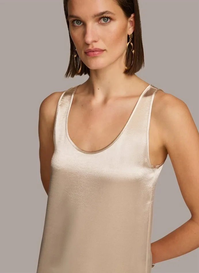 Women Donna Karan Sweaters And Tops ROUND NECK SHINY TANK Sand