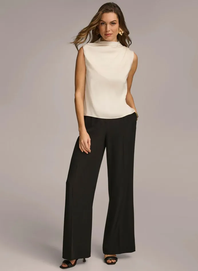 Women Donna Karan Sweaters And Tops SLEEVELESS DRAPED MOCKNECK TOP Cream
