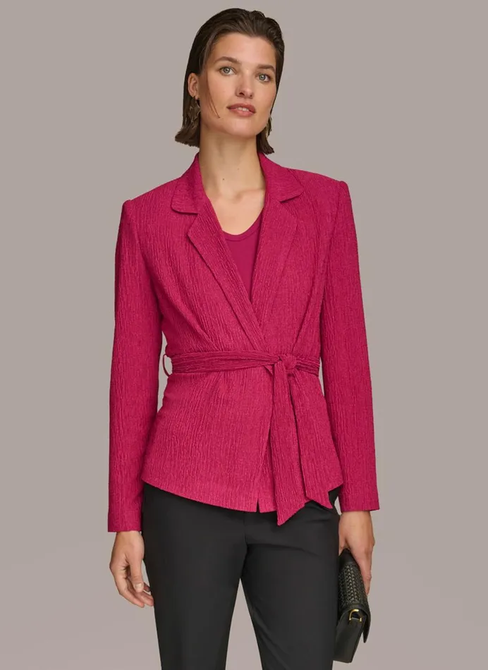 Women Donna Karan Sweaters And Tops TEXTURE BELTED WRAP JACKET Cactus Flower