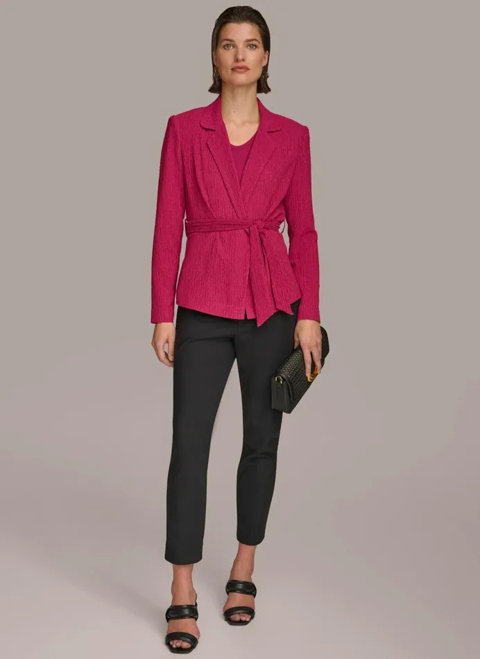 Women Donna Karan Sweaters And Tops TEXTURE BELTED WRAP JACKET Cactus Flower