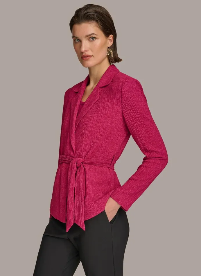 Women Donna Karan Sweaters And Tops TEXTURE BELTED WRAP JACKET Cactus Flower