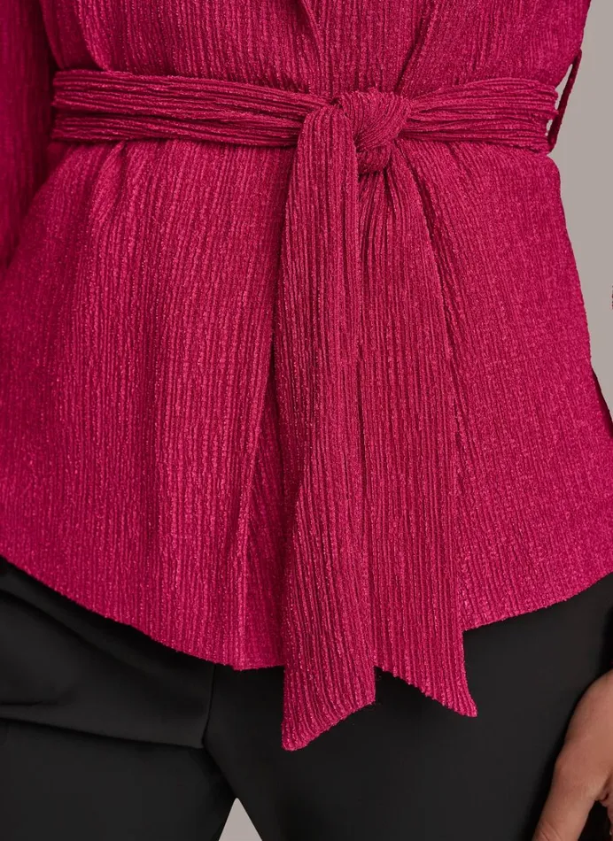 Women Donna Karan Sweaters And Tops TEXTURE BELTED WRAP JACKET Cactus Flower