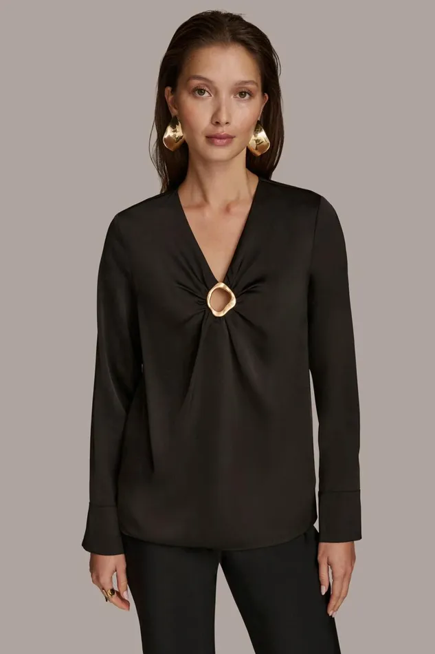 Women Donna Karan Sweaters And Tops TOP WITH KEYHOLE HARDWARE Black