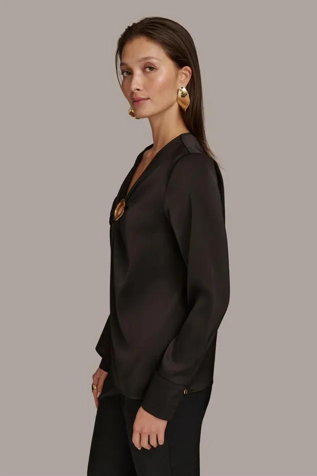 Women Donna Karan Sweaters And Tops TOP WITH KEYHOLE HARDWARE Black