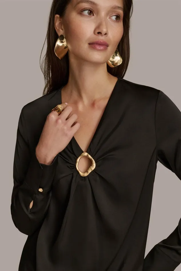 Women Donna Karan Sweaters And Tops TOP WITH KEYHOLE HARDWARE Black