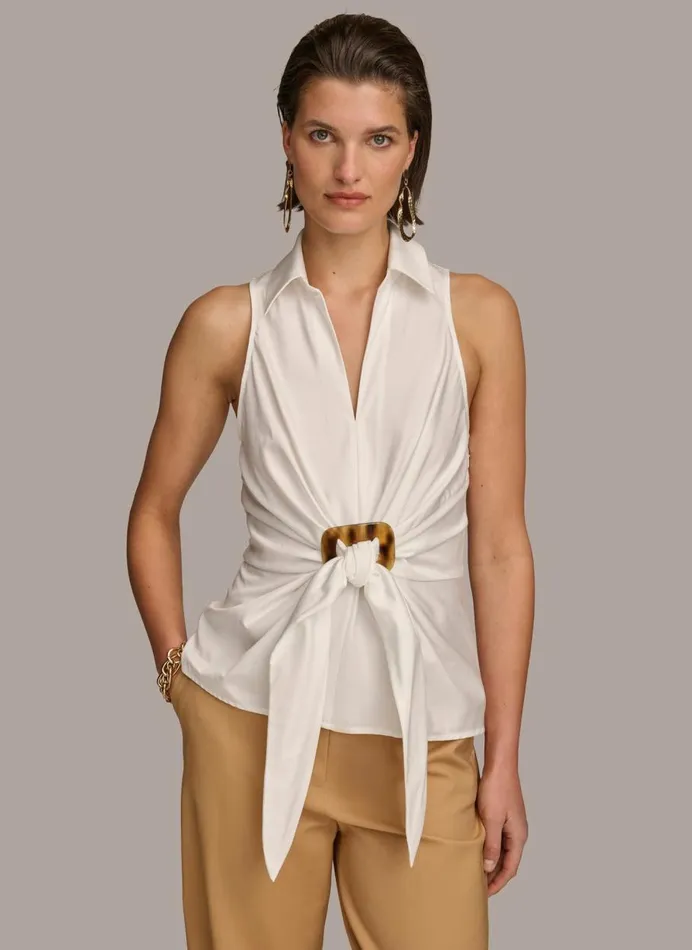 Women Donna Karan Sweaters And Tops TORTOISE HARDWARE KNOT TOP Cream