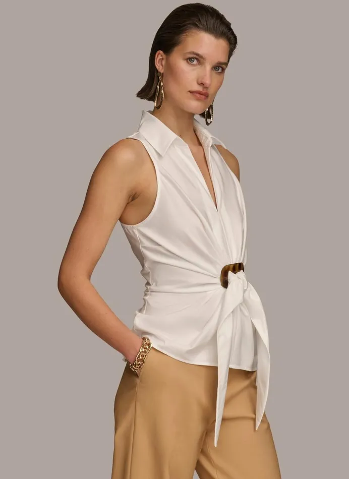 Women Donna Karan Sweaters And Tops TORTOISE HARDWARE KNOT TOP Cream