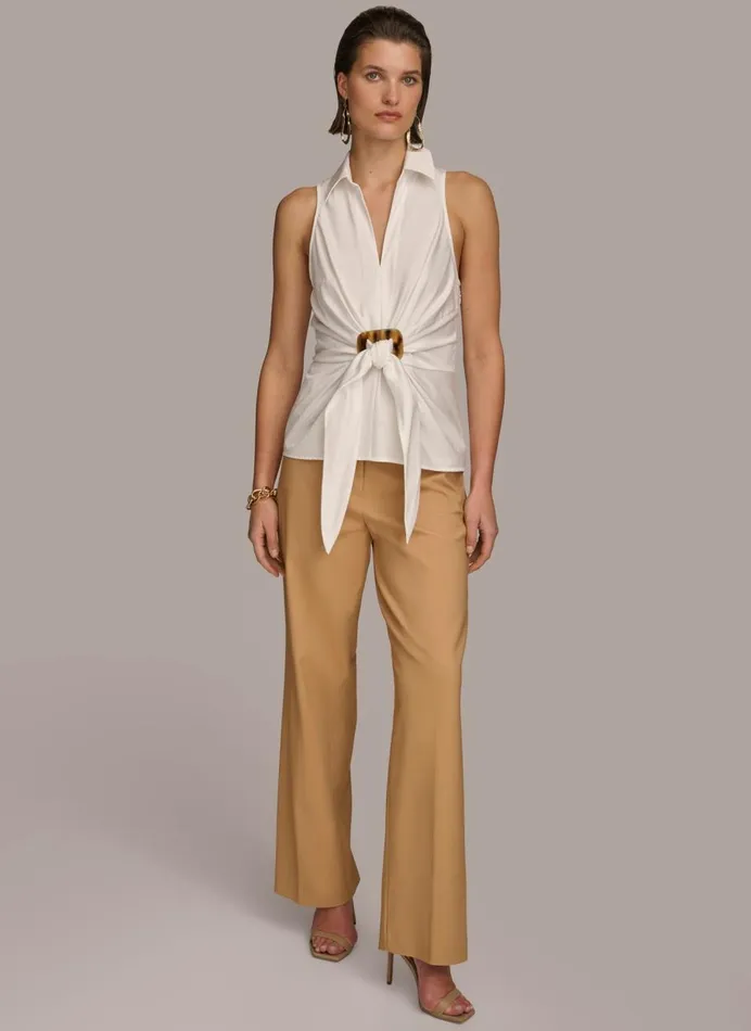 Women Donna Karan Sweaters And Tops TORTOISE HARDWARE KNOT TOP Cream