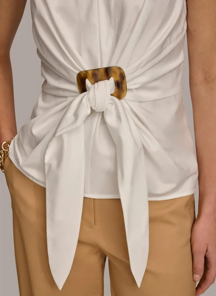 Women Donna Karan Sweaters And Tops TORTOISE HARDWARE KNOT TOP Cream