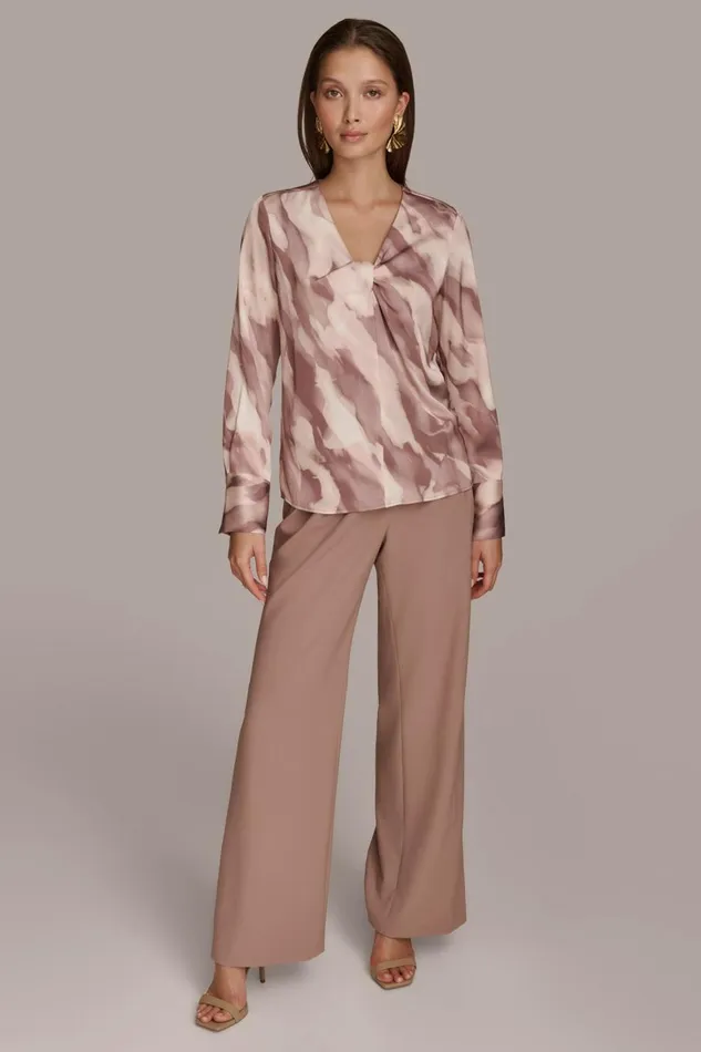 Women Donna Karan Sweaters And Tops TWIST NECK BLOUSE Mink Combo