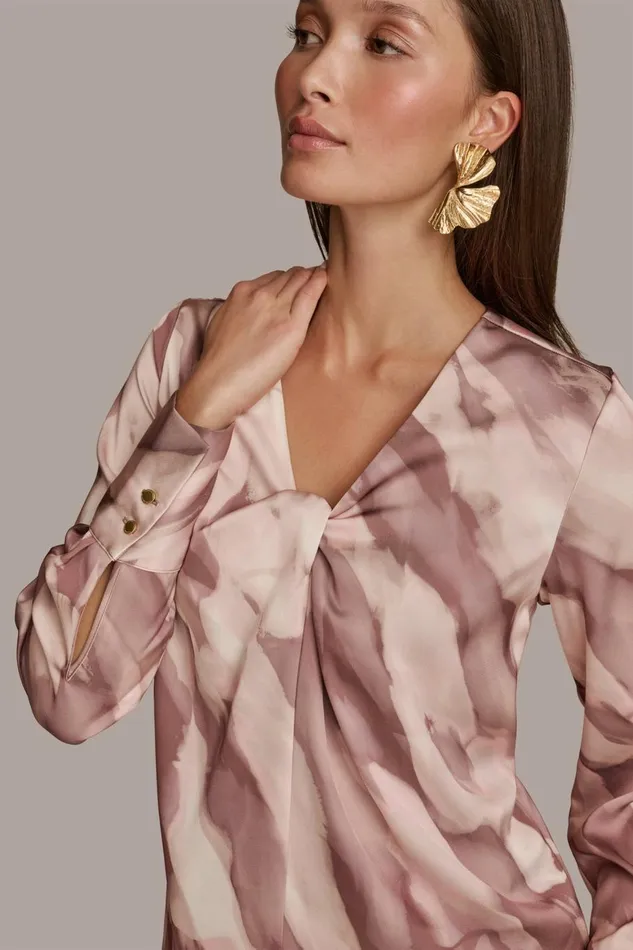 Women Donna Karan Sweaters And Tops TWIST NECK BLOUSE Mink Combo