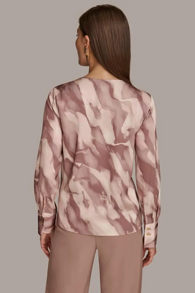 Women Donna Karan Sweaters And Tops TWIST NECK BLOUSE Mink Combo