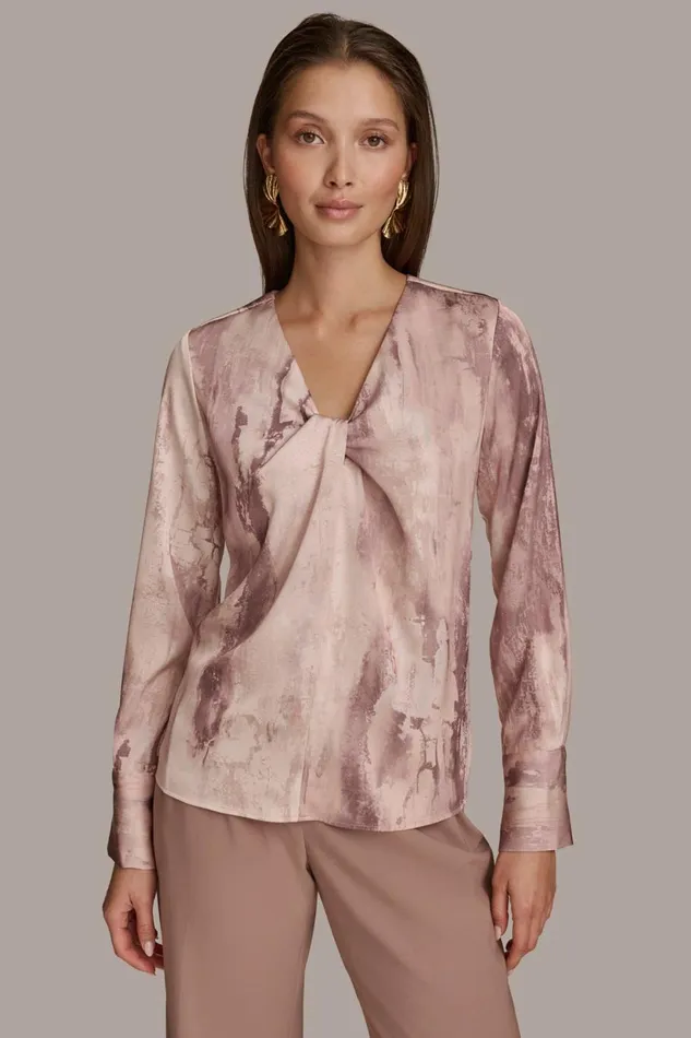 Women Donna Karan Sweaters And Tops TWIST NECK BLOUSE Mink Multi
