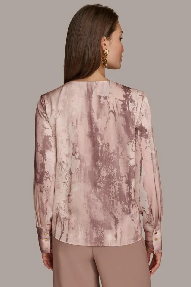 Women Donna Karan Sweaters And Tops TWIST NECK BLOUSE Mink Multi