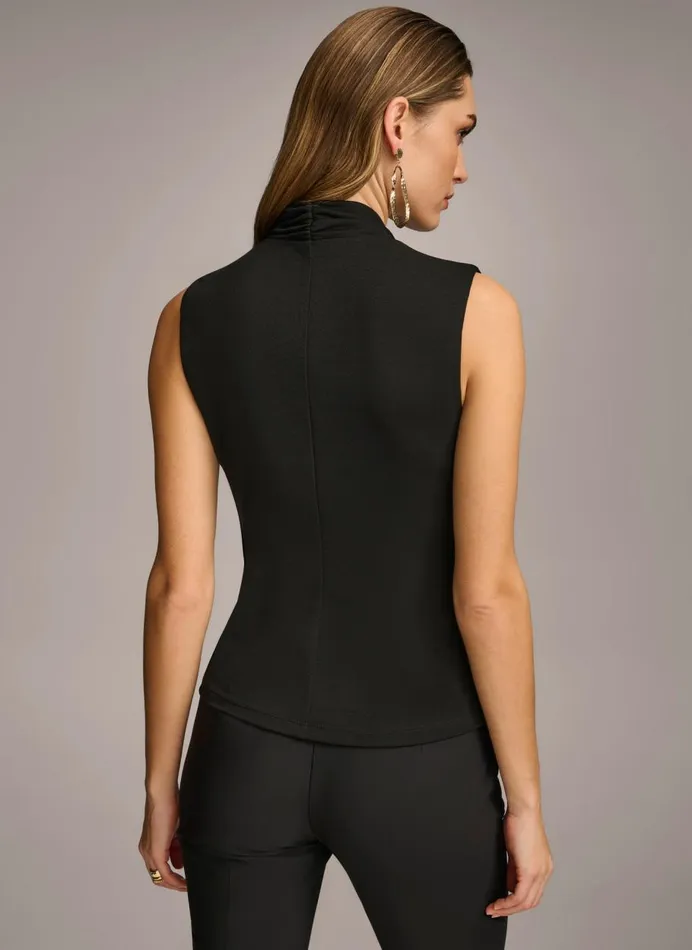 Women Donna Karan Sweaters And Tops VNECK TOP WITH HARDWARE AND RUCHED DETAIL Black