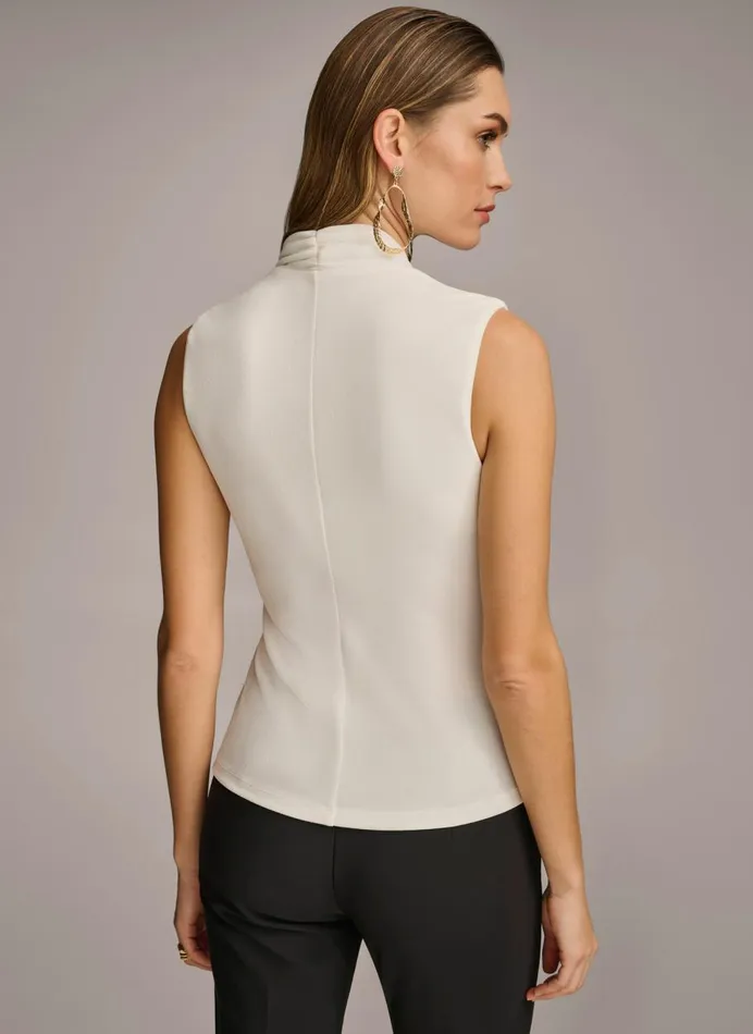 Women Donna Karan Sweaters And Tops VNECK WITH HARDWARE AND RUCHED DETAIL Cream