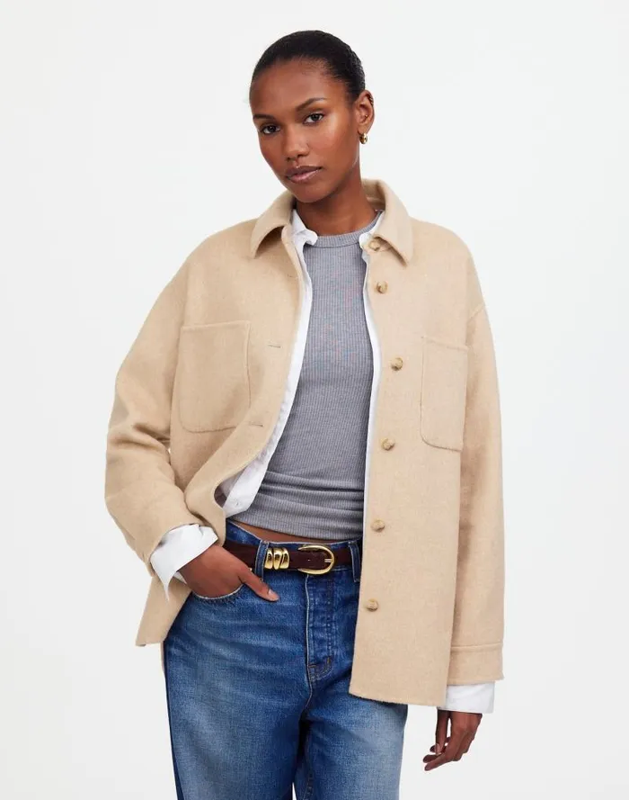 Women DoubleFaced Long ShirtJacket Maple Oatmeal Melange Madewell Coats Jackets Women DoubleFaced Long ShirtJacket Maple Oatmeal Melange Madewell Coats Jackets