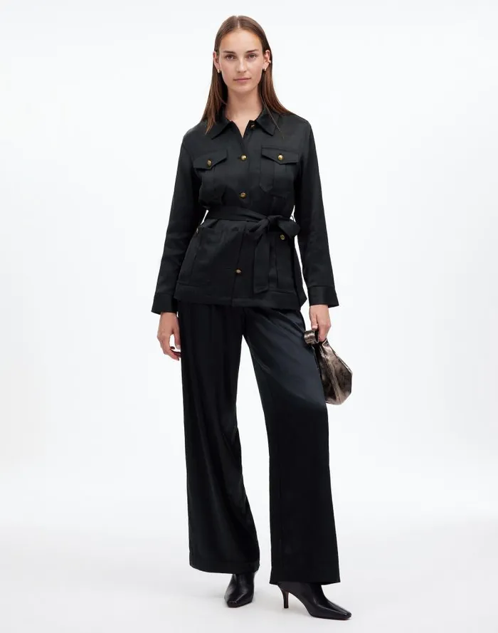 Women DoubleFaced Satin Safari Jacket True Black Madewell Coats Jackets