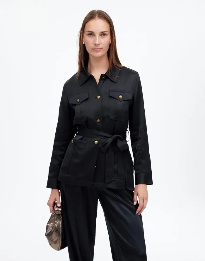 Women DoubleFaced Satin Safari Jacket True Black Madewell Coats Jackets