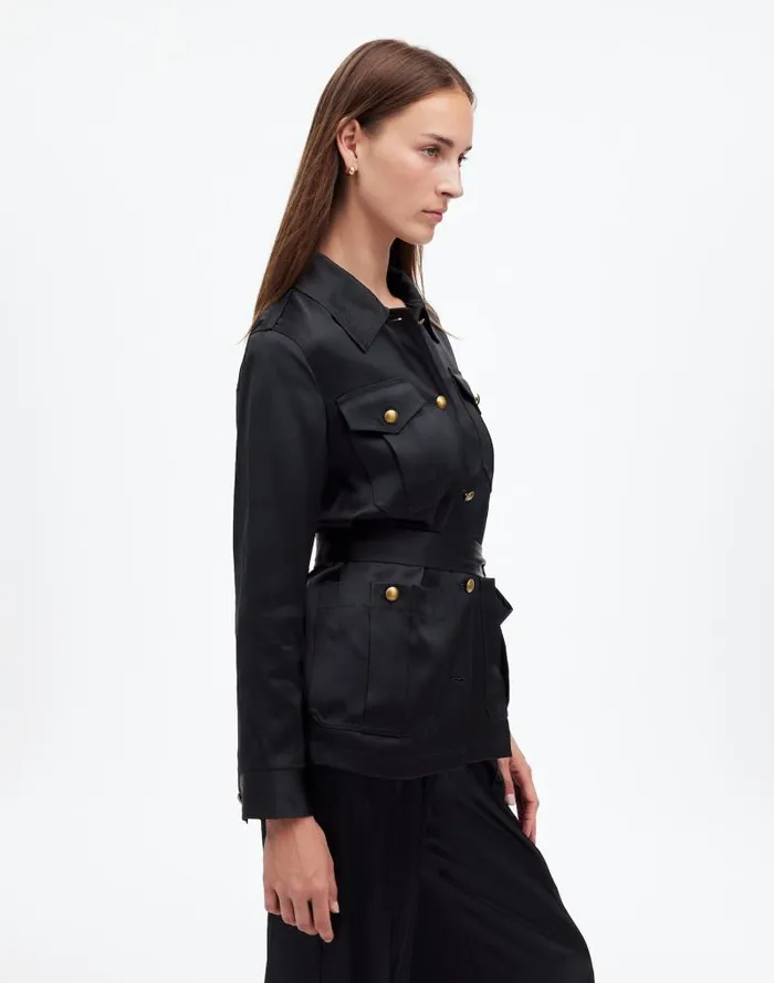 Women DoubleFaced Satin Safari Jacket True Black Madewell Coats Jackets