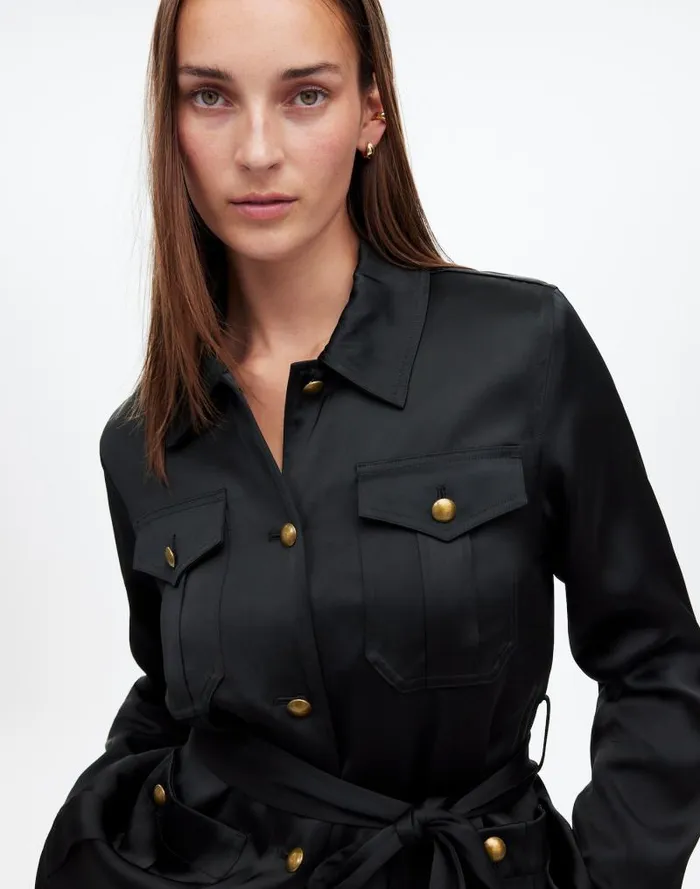 Women DoubleFaced Satin Safari Jacket True Black Madewell Coats Jackets