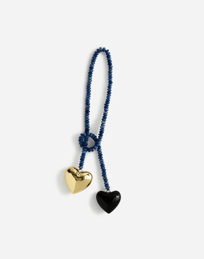 Women Double Heart Beaded Bag Charm Midnight Navy Madewell Bags