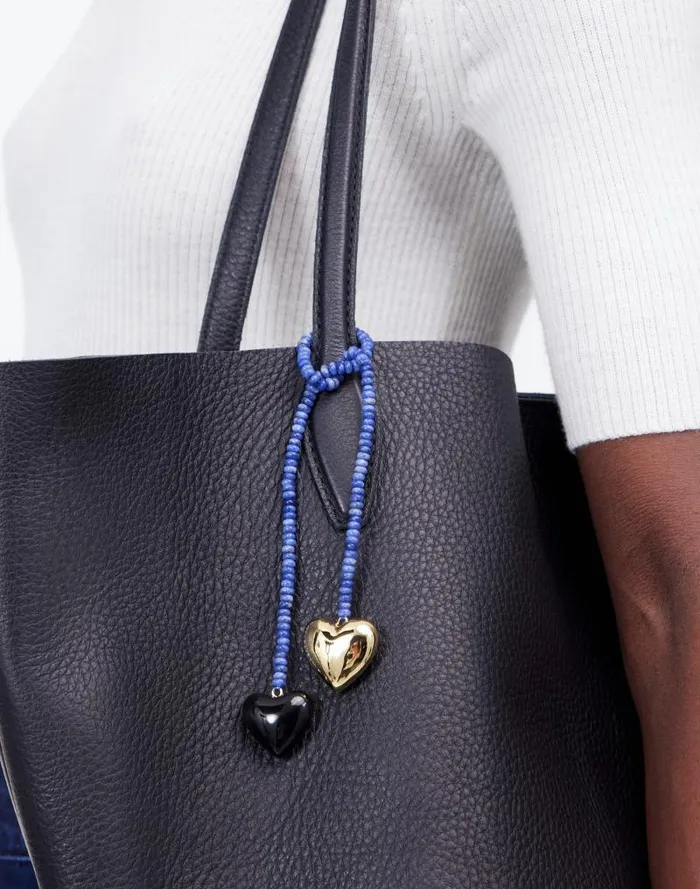 Women Double Heart Beaded Bag Charm Midnight Navy Madewell Bags