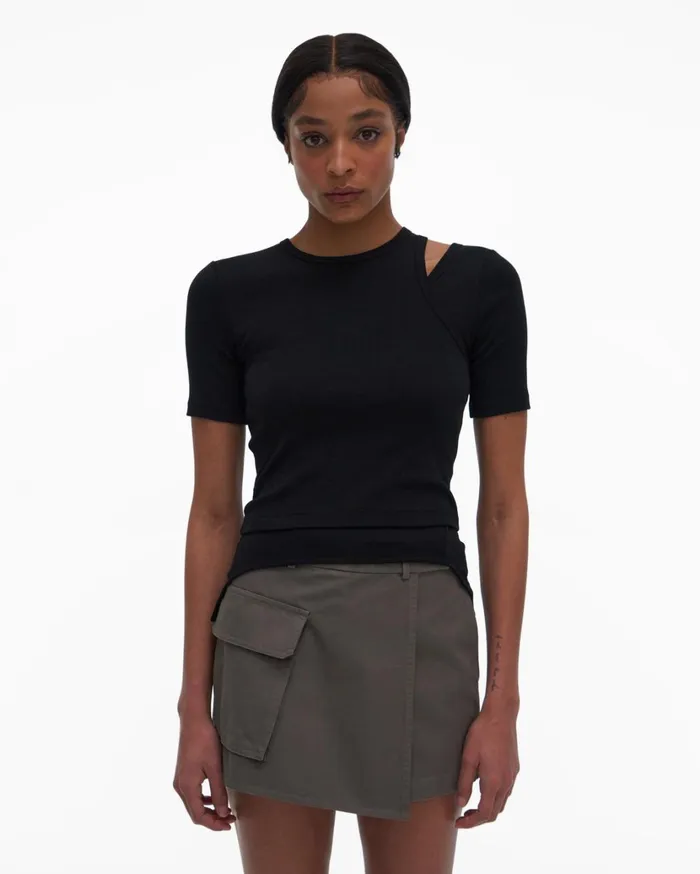 Women Double Rib Tee Set Basalt Black Helmut Lang TShirts and Sweatshirts