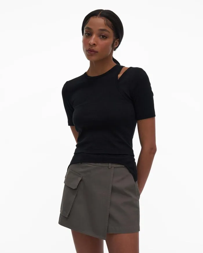 Women Double Rib Tee Set Basalt Black Helmut Lang TShirts and Sweatshirts