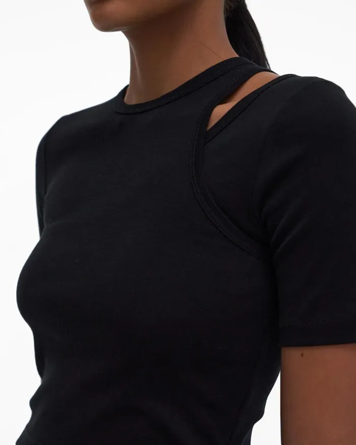 Women Double Rib Tee Set Basalt Black Helmut Lang TShirts and Sweatshirts