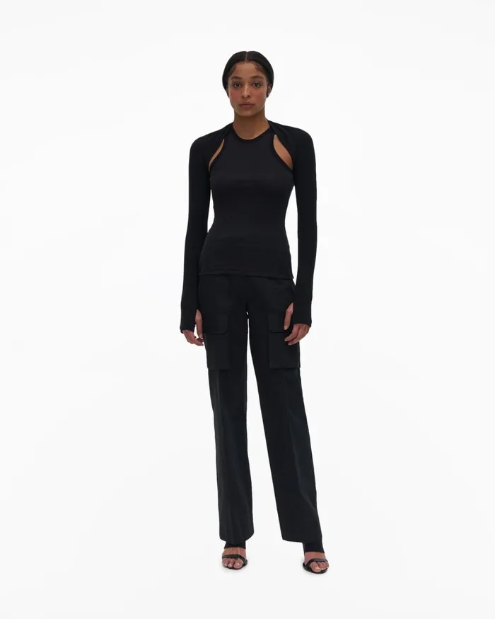 Women Double Rib Tee Set Basalt Black Helmut Lang Tops