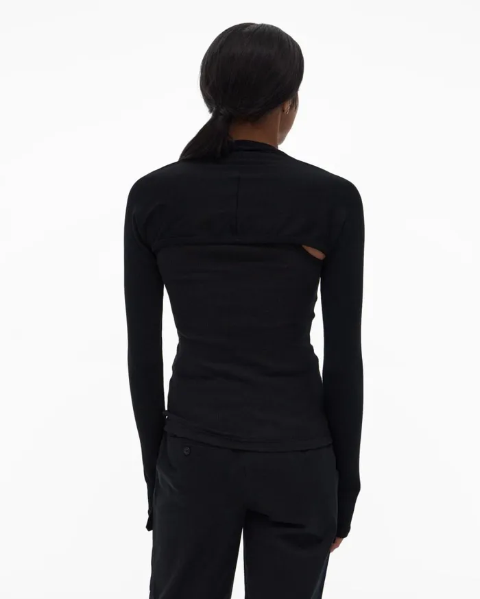 Women Double Rib Tee Set Basalt Black Helmut Lang Tops