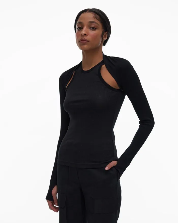 Women Double Rib Tee Set Basalt Black Helmut Lang Tops