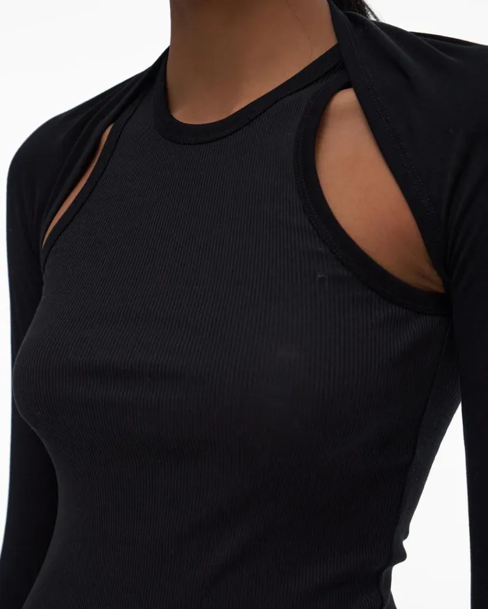 Women Double Rib Tee Set Basalt Black Helmut Lang Tops
