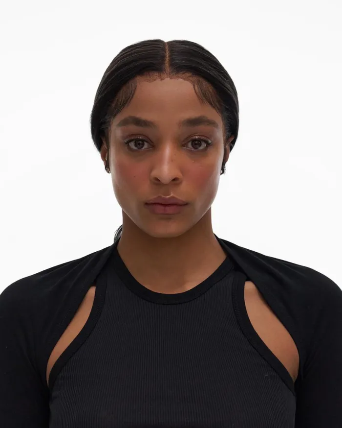 Women Double Rib Tee Set Basalt Black Helmut Lang Tops