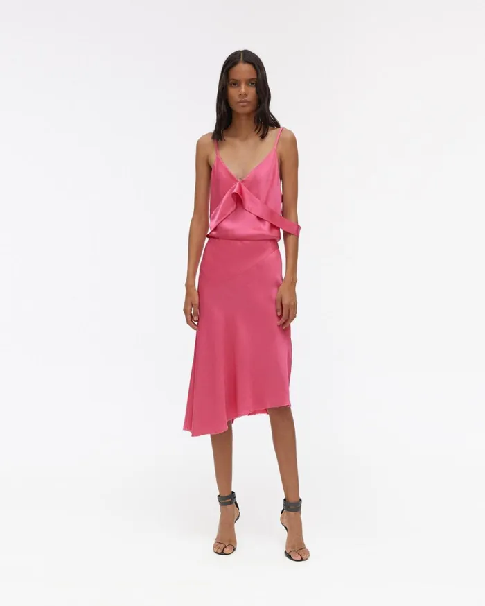 Women Double Satin Asymmetric Skirt Neon Pink Helmut Lang Skirts