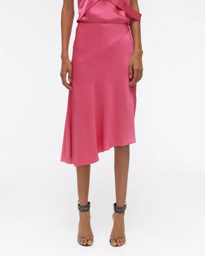 Women Double Satin Asymmetric Skirt Neon Pink Helmut Lang Skirts