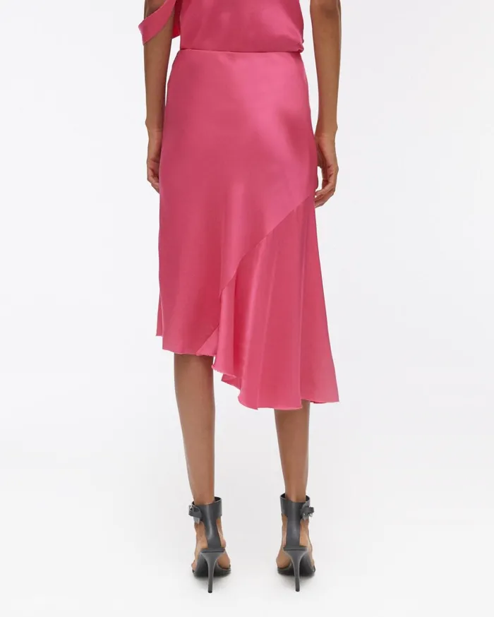 Women Double Satin Asymmetric Skirt Neon Pink Helmut Lang Skirts