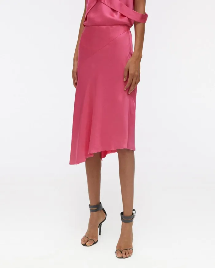 Women Double Satin Asymmetric Skirt Neon Pink Helmut Lang Skirts